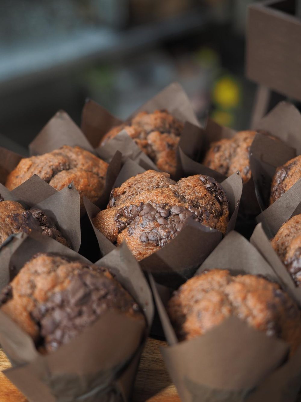 Fresh chocolate muffins from the café