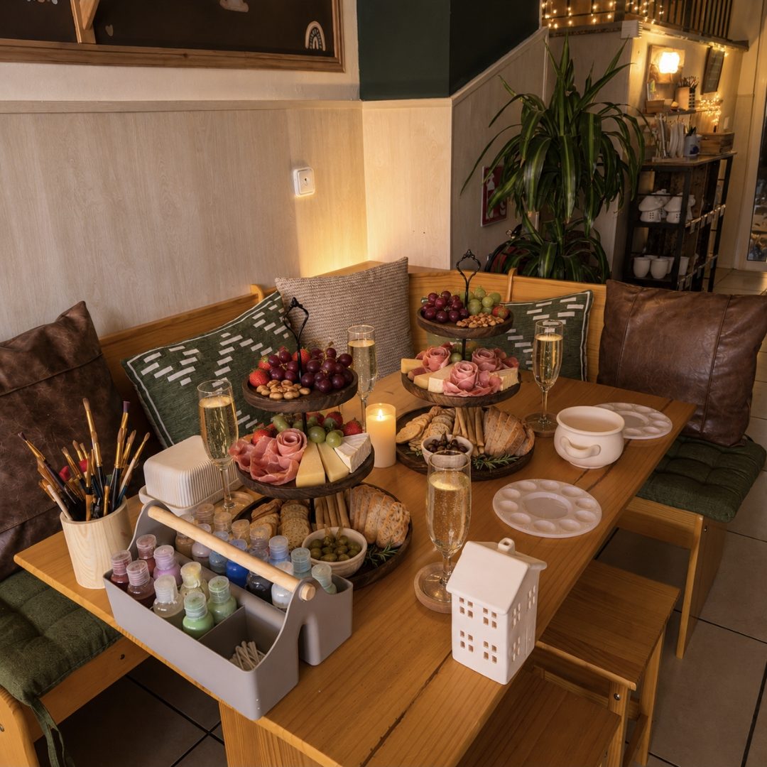 Grazing platters and bubbly on a party table